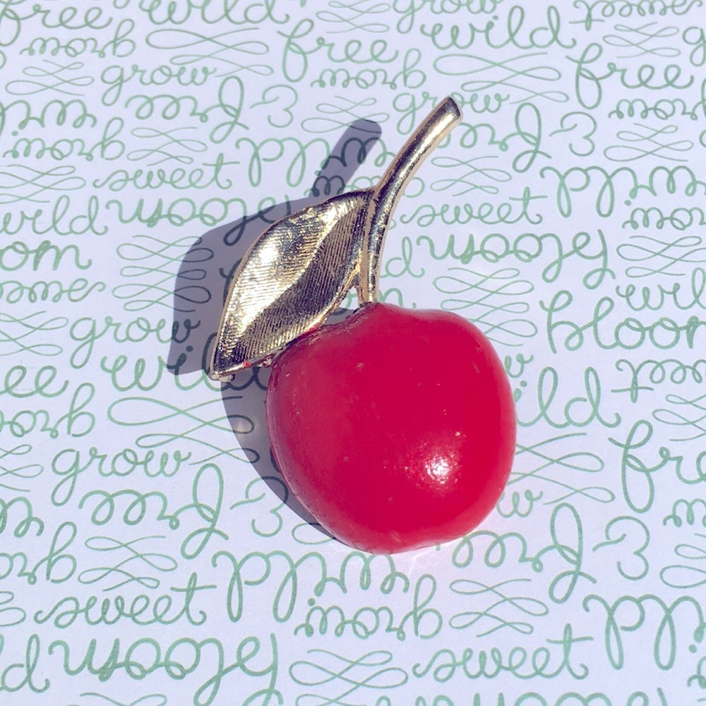 Cherry brooch pin 2.25“ by 1” pin up style